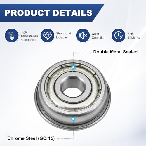 M METERXITY 4-Pack F625ZZ Flanged Ball Bearing, 5 x 16 x 5mm Double Metal Shielded Chrome Steel (GCr15) Flange Rip Bearings for Wheelbarrow/Printer/Fax Machines/Power Tools - size: 5mm x 16mm x 5mm