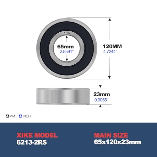 XIKE 6213-2RS Deep Groove Ball Bearing, 65x120x23mm, 1 Pack - size: 65x120x23mm