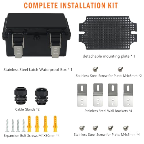 Electrical Junction Box, IP67 Waterproof Outdoor Box ABS Plastic Enclosure with Stainless Steel Latches & Brackets, Hinge Black Cover Project Box with Mounting Plate Outer Size 5.9"x3.9"x2.8" - color: Black, size: 5.9"x3.9"x2.8"