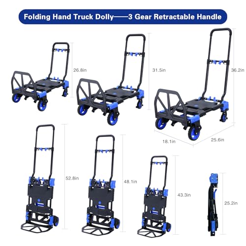 2 in 1Hand Truck Dolly Foldable with Basket,Folding Dolly Cart 330lb - color: B-blue