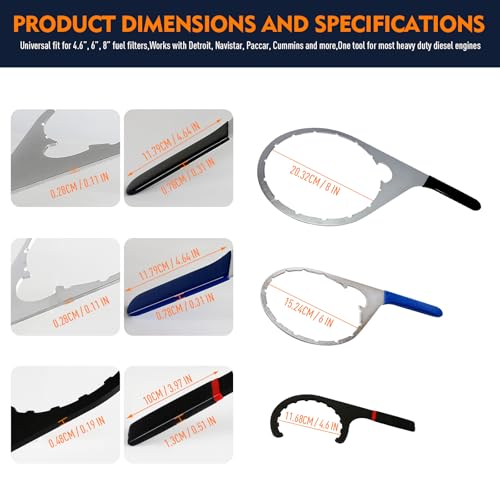 4.6 Inch, 6 Inch, 8 Inch Fuel Filter Wrench, Oil Filter Wrench Set Compatible with 380134 382 Detroit Diesel Truck Engines