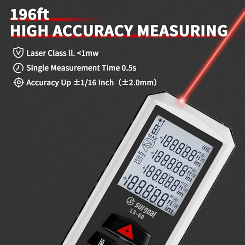 Laser Distance Measure Backlit LCD Measuring Tool 196FT - color: 196FT