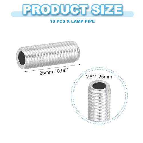 PATIKIL M8 Thread Carbon Steel Lamp Pipe, 10 Set 25 mm/0.98" Hollow Tube Thread Adapter Fasteners Hardware for Lamp Lights Chandelier Ceiling Light DIY, White Zinc Plating - size: M8x25mm