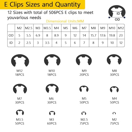 900Pcs C Clips Assortment (M5-M16) and E Clips Assortment Set (M2-M12), External Retaining Rings, 24 Sizes Snap Rings Assortment Kit, Black Carbon Steel Circlip Retaining Clip - color: Black Size:900Pcs