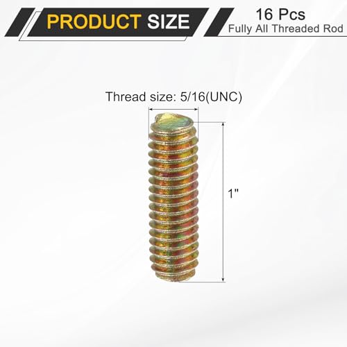 uxcell 16-Pack Fully All Threaded Rod, 5/16" Thread, 1" Length, Carbon Steel, Zinc Finish, Heavy-Duty, Flat Head, Right Hand Thread, Ideal for Furniture Mounting - size: 1"