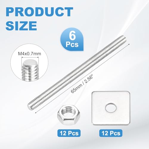 MECCANIXITY 6Set M4x65mm Fully Threaded Rod Threaded Rods Bar Studs - size: M4x65mm
