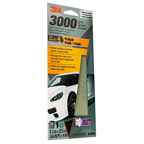 3M Performance 3000 Grit Sandpaper, 3-2/3 in x 9 in, Polish Clear Coat- Paint, Restore Shine, Ideal- Detailed Finishing and Polishing, Very Fine Grade Abrasive for Refined Finishes (03064) (Pack of 2) - size: 3 2/3 in x 9 in (Pack of 2)