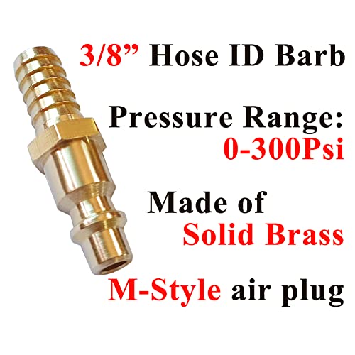 Beduan Solid Brass Air Hose Fittings 3/8" Barb Reducer Quick Connect Air Hose Fittings (Industrial Type D,2Piece) - size: 3/8"Barb Plug(2Pcs)
