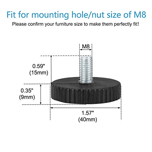 uxcell M8 x 15 x 40mm Leveling Feet Adjustable Leveler Floor Protector for House Furniture Chair Table Cabinet Leg 4 Pack