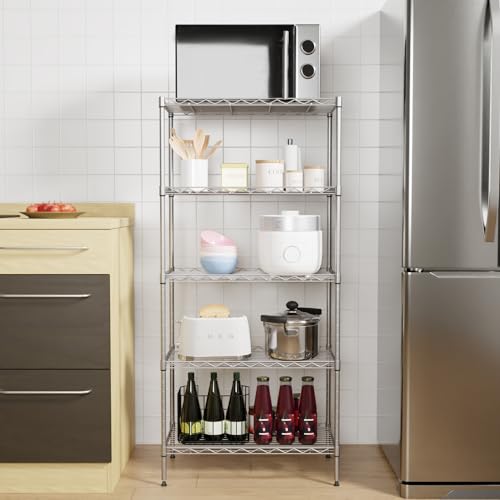 PayLessHere | 5-Tier Wire Shelf | 21"x11"x48" | Chrome - color: Chrome, size: 21"D x 11"W x 48"H