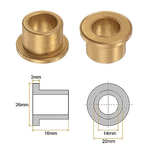 HARFINGTON 2pcs Flange Bearing Sleeve 14mmBore,20mmOD,16mm L,Bronze Bushing - size: 14mm x 20mm x 16mm