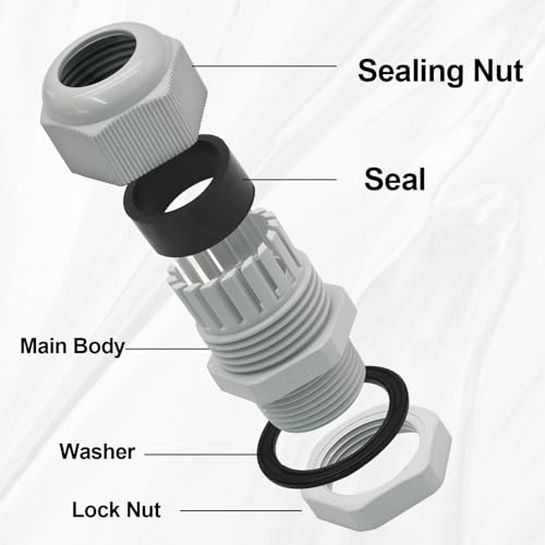 1/2" NPT Cable Glands, 6-12mm, Grey, 12 Pack - color: Grey, size: 1/2"-12PCS
