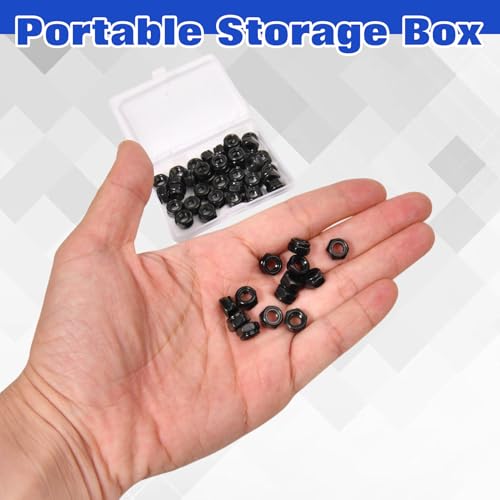 50Pcs M4 x 0.7mm Locknuts, Metric Self-Lock Nylon Inserted Hex Lock Nuts Black Zinc Plated 304 Stainless Steel Self Clinching Nut for Auto, Machine, Furniture, Tiny Nut with Storage Box - size: M4-Black