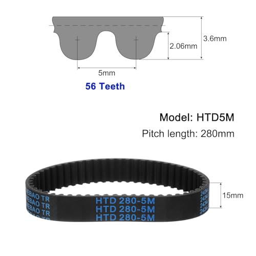 uxcell 3pcs HTD-5M Rubber Timing Belt 56 Teeth, 280mm Pitch Length x 15mm Width x 3.6mm Height, Closed Loop Pulley Timing Belt - size: 280mm