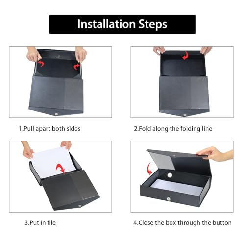6 Pack Foldable A4 Box Files,Plastic Archive Folders(Black) - color: black, size: without clip