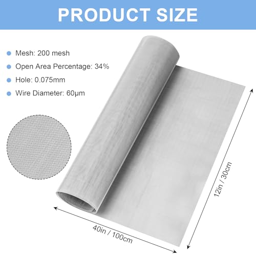 304 Stainless Steel Woven Wire 200 Mesh, Metal Mesh Screen, Woven Fine Wire Mesh - 12"X 40" (30cmx100cm), Easy to Cut for Filter Mesh, Filtration Cloth and DIY Project