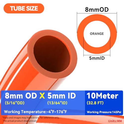 NAN;ACH PNEUMATIC Orange 8mm or 5/16 OD 5mm ID Polyurethane PU Air Hose Pipe Tube 10 Meter 32.8ft - color: Orange, size: 8x5mm/32.8FT/10M