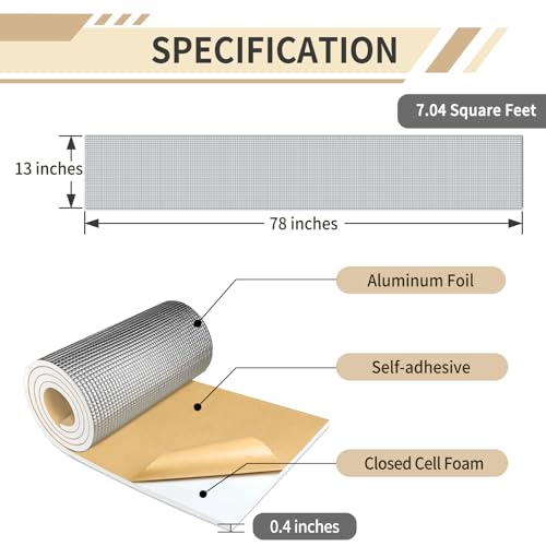 TroyStudio Sound Proof PEF Closed Cell Foam with Aluminum Foil, Self-Adhesive 13" x 78" Heat Shield White Foam Sheet - Waterproof Noise Vibration Thermal Insulation Roll for Home, HVAC and Car - color: White, PEF Foam, size: 13" x 78" x 0.4"