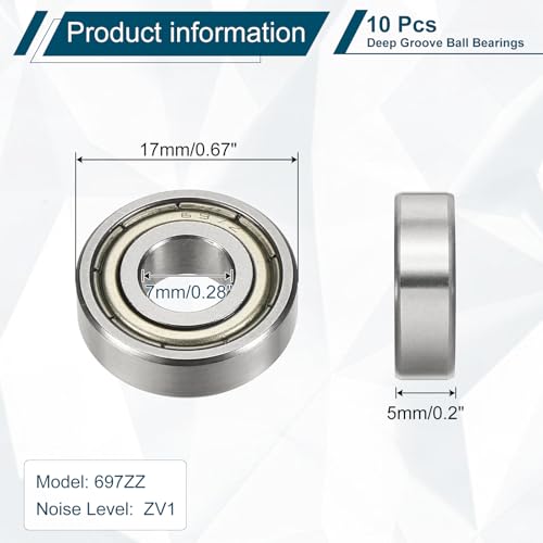 uxcell 10Pcs 697ZZ Deep Groove Ball Bearings, 7x17x5mm Chrome Steel - size: 697ZZ (7x17x5mm)