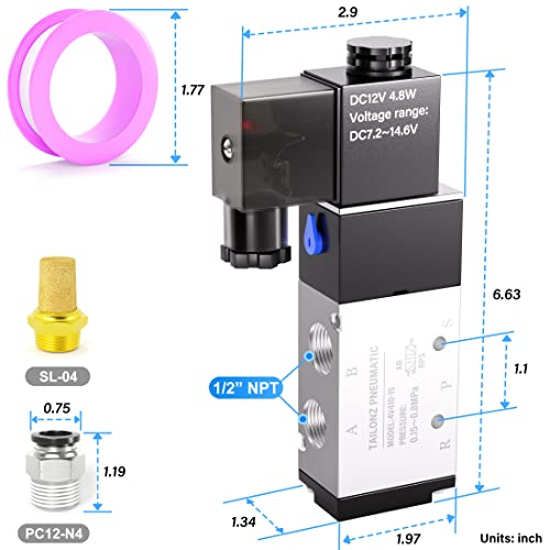 TAILONZ 1/2"NPT DC12V Solenoid Valve 2Position 5Way Junction Box 4V410-15 - color: DC12V, size: 2 Position 5 Way-1/2"NPT
