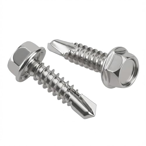 #10 x 3/4" Hex Washer Head Self Drilling Screws, Self Tapping Sheet Metal Screws, 410 Stainless Steel, 100 PCS - color: Silver, size: #10 x 3/4"