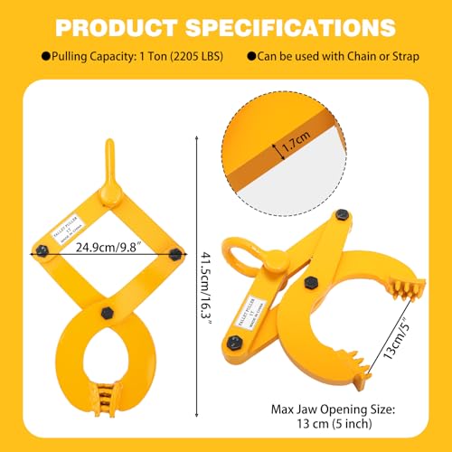 Pallet Puller,1T/2205 LBS Capacity Pallet Jack Puller,Heavy Duty Single Scissor Clamp for Forklift Chain,Pulling Pallets,5 Inch Jaw Opening - size: 1T/2205 LBS