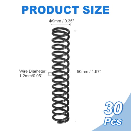 uxcell 30Pcs Compression Spring 9mm OD 1.2mm Wire Size 50mm Free Length - color: Black, size: 9mm x 1.2mm x 50mm