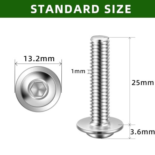 Mellewell M6 x 25mm Flanged Button Head Socket Cap Screw Bolts, 304 Stainless Steel 18-8, Allen Socket Drive, Bright Finish, Fully Threaded, Pack of 25 - color: Silver, size: M6-1.0 x 25mm