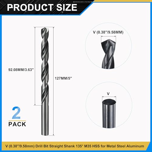 PATIKIL Letter V Drill Bit M35 5% Cobalt HSS Nitriding Black 2Pcs - size: V