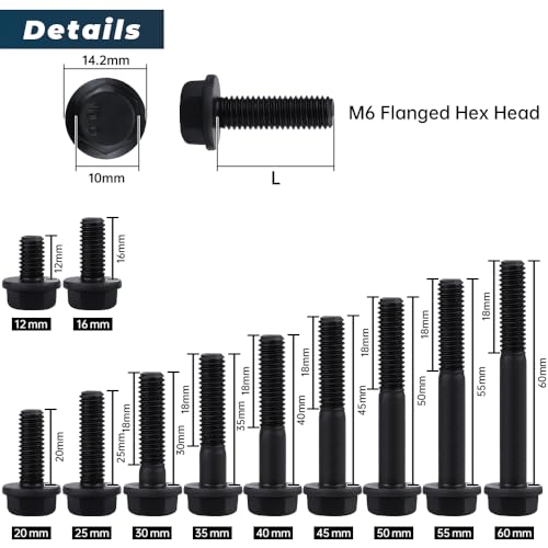 20 Sets M6-1.0 x 20mm Flange Hex Bolt with Flange Nuts and Flat & Lock Washers Assortment Set, 10.9 Grade Alloy Steel, Serrated, for Automotive Repair & Machinery Projects, Glvaner - size: M6-1.0 x 20mm