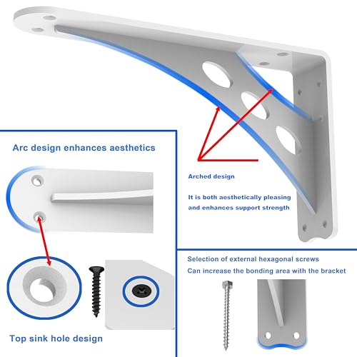 6 x 5 in White Heavy Duty Floating Shelf Brackets, Holds 1000lb - color: White Max Load 1000 Lbs, size: 6IN×5IN