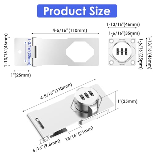 Cabinet Locks with Combination, Hasp Locks, 2 Packs Silver - color: 2 Packs Silver