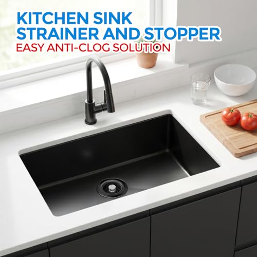 zaa 3 in 1 Kitchen Sink Drain Strainer Stopper Removable Basket Pop-Up - color: All Black
