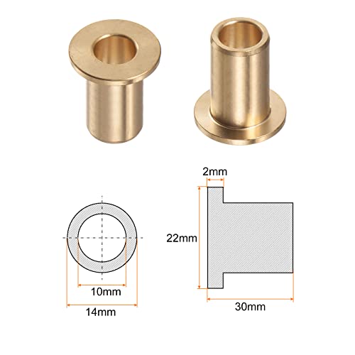 HARFINGTON 2pcs Flange Bearing Sleeve 10mm Bore 14mm OD 30mm Length 2mm Flange Thickness Bronze Bushing Self-Lubricating Bushings Sleeve for Industrial Equipment - size: 10mmx14mmx30mm