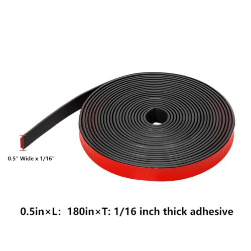 Self-Adhesive Solid Rubber Strip,1/2" W x 1/16" T x 180" L - size: 1/2" Wide x 1/16" Thick x 14.8' Long