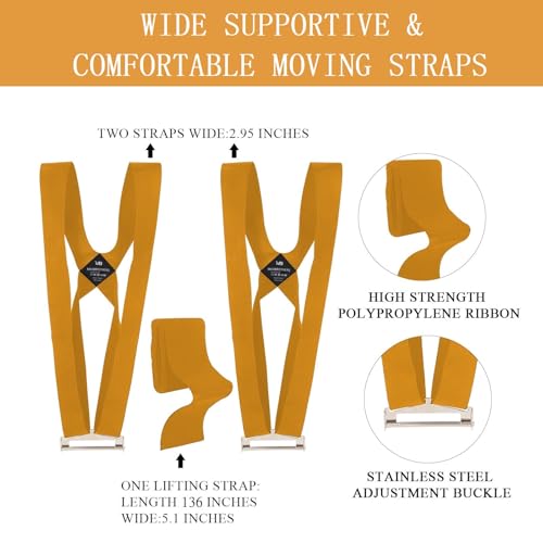 Moving Straps, 2-Person Lifting and Moving System, Lifting Straps for 2 Movers, Shoulder Moving Strap Dolly for Lifting Appliances, Mattresses, Furniture Up to 800 lbs, 2 Years Warranty(Yellow) - color: Yellow