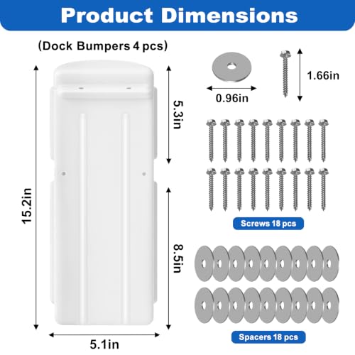 Dock Bumpers, Boat Dock Bumper Fender for Edge & Side, Marine-Grade PVC Fenders Guards for Docking, UV-Resistant, Edge Protection & Dock Guard, Includes 304 Stainless Hardware, 4Pack - White - style: 4PACK-WHITE
