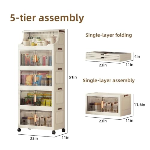217QT Stackable Storage Bins with Lids & Rack, 5 Tier Large Capacity Foldable Storage Cabinet, Clear Collapsible Pantry Organizer for Home, Kitchen, Bathroom, Dorm, Office, Clear - color: Clear, size: 5 Tier 43.5QT