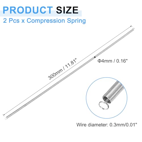 uxcell 2Pcs Extension Springs, 0.3x4x300mm/0.01x0.16x11.81in 304 Stainless Steel Extended Compression Spring Steel Dual Hook Tension Springs for Machinery Construction Home Repairs - size: 0.3x4x300mm