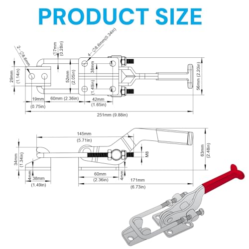2Pcs Toggle Clamp Latch 2000LBs, 40341 Heavy Duty Large Toggle Latch, 304 Stainless Steel Adjustable U Bolt Lid Latch w/12Pcs Screw for Industrial EquiIpment, Trailer Door, Smoker Lid - style: 40341-without padlock