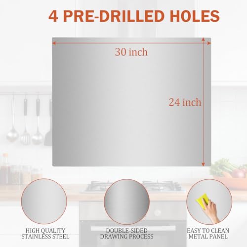 ONEEON Stainless Steel Backsplash ,24 x 30 Inch Range Hood Stove Backsplash Back Stainless Steel Sheet for Kitchen 2 Pack - size: 24" x 30" 2PCS