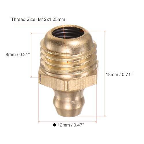 HARFINGTON 15pcs Brass Straight Grease Fitting M12x1.25mm Metric Thread Hydraulic Grease Nipple Accessories for Car - size: M12x1.25