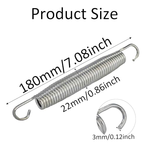 2Pcs Extended Tension Spring Wire Diameter 0.12", OD 0.87", Free Length 7" Steel Compressed Springs Heavy Duty with Dual Hook or Replacement Parts,Machinery Furniture - size: 3*22*180mm
