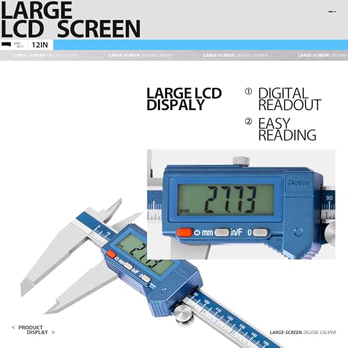 Dasqua 12" IP54 Digital Caliper, Stainless Steel Water-Resistant Precision Measuring Tool with Large LCD, Inch/Metric/Fraction Switch, Resolution 0.0005"/0.01mm/1/128, Accuracy ±0.001"/0.02mm - size: IP54 12"