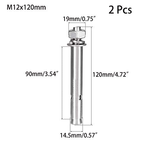 2 Pcs M12 x 120mm 304 Stainless Steel Expansion Bolt External Hex Expansion Screw Bolt Sleeve Anchor,Pool Safety Cover Expansion Bolts,for Concrete - size: M12 x 120mm