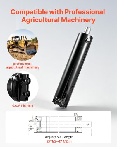 VEVOR Double Acting Hydraulic Cylinder, 5" Bore x 20" Stroke, Max 4500PSI Hydraulic Cylinder, Heavy-Duty Welded Cross Tube Cylinders with 0.63" Pin Hole&SAE #6 Port for Agricultural Machinery Tractors - size: 5x20