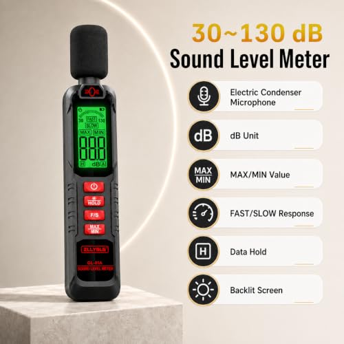 GL81A Digital Sound Level Meter,30‑130dB A‑Weighted SPL Tester-BLACK - color: Black