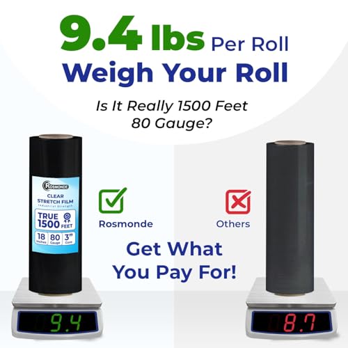 Rosmonde 20 Pack Black Plastic Wrap Bulk, 18" x 1500 Ft Shrink Wrap Roll - color: Black, size: 20 Pack