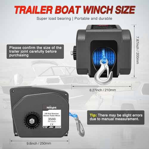 Nilight Boat Trailer Winch 3500 lbs Portable Electric Boat Winches 12 V DC Marine Winch with Synthetic Rope Remote Control Hand Crank Power-in Freewheel Waterproof Winch for Boat Trailer Towing, Gray - color: Gray, size: Synthetic Rope