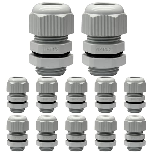 1/2" NPT Cable Glands, 6-12mm, Grey, 12 Pack - color: Grey, size: 1/2"-12PCS